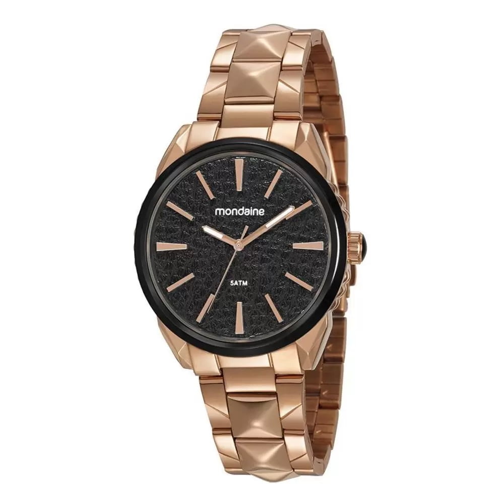 Relógio Mondaine Feminino Rosé e Preto Com Mostrador Texturizado 53752LPMVRE1