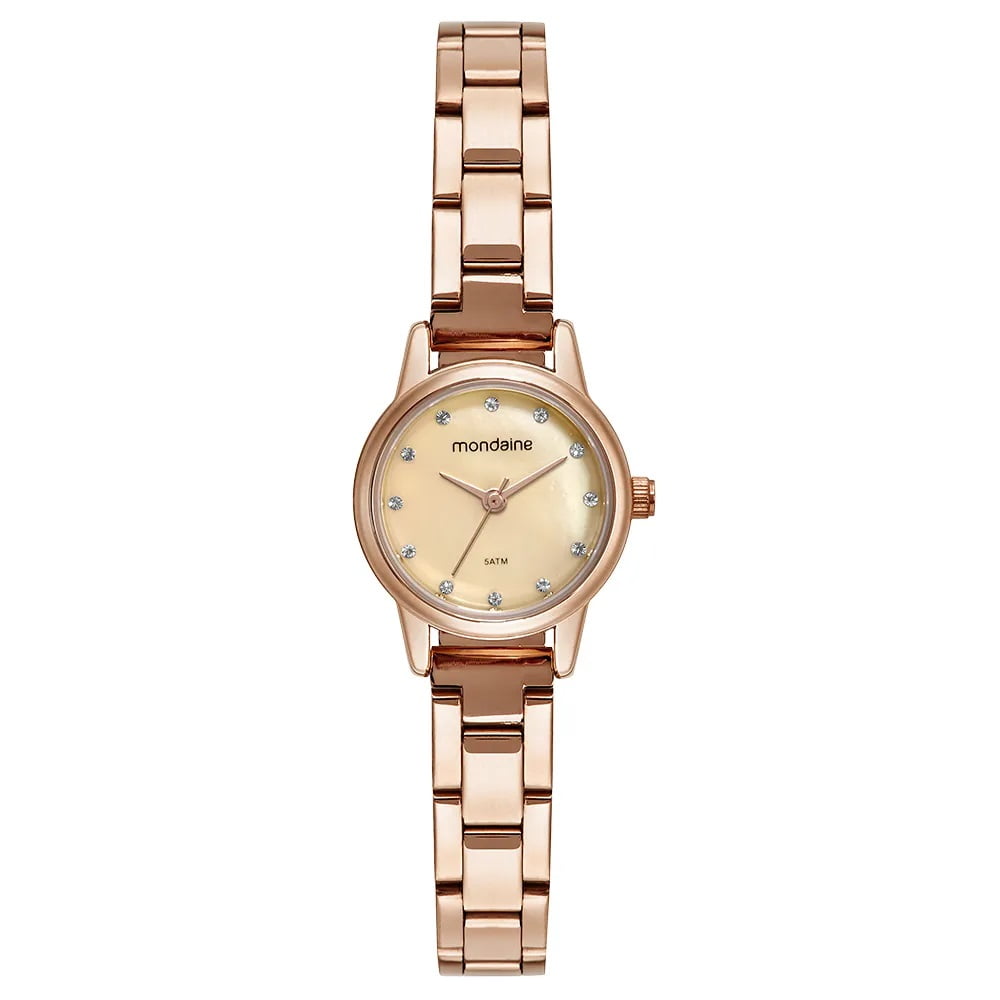 Relógio Mondaine Feminino Rose Visor Madrepérola com Cristais Pequeno Á Prova d'água 32531LPMVRE2