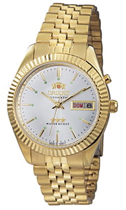 Relógio Orient Automático Dourado Com Calendário Visor Prateado Maquinário Japonês Aço Inoxidável Á Prova d'água 469EC7NH