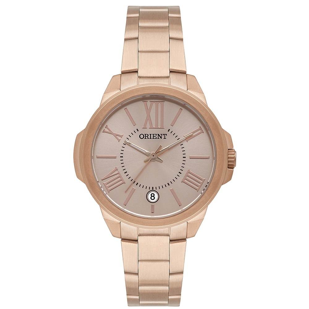 Relógio Orient Feminino Rose com Algarismo Romano e Calendário Aço Inoxidável Á Prova d´água FRSS1064