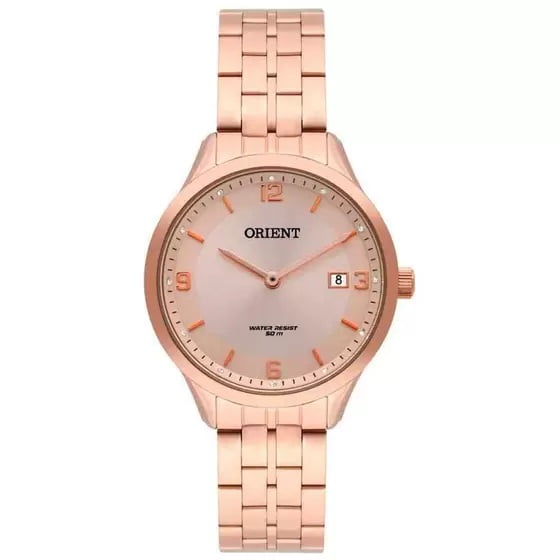 Relógio Orient Feminino Rose com pedras Calendário FRSS1046