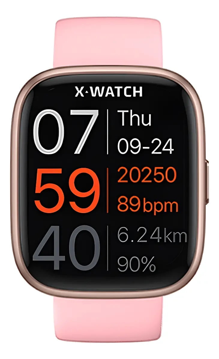 Relógio Smartwatch X-Watch Feminino Rosa Esportivo Inteligente Pulseira de Silicone Á Prova d'água XSWUQPI006A