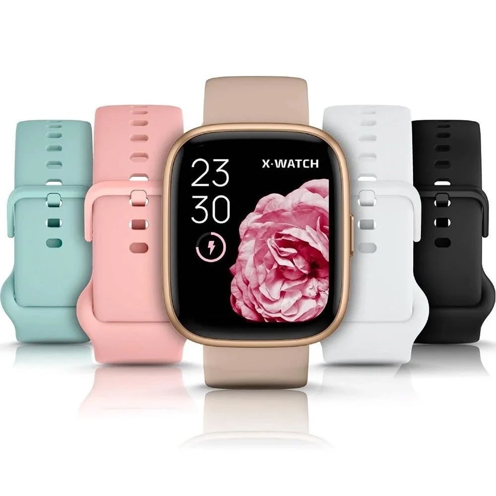 Relógio Smartwatch X-Watch Prisma Feminino Rosé Esportivo Inteligente Pulseira de Silicone Á Prova d'água XSWUQPI0110A