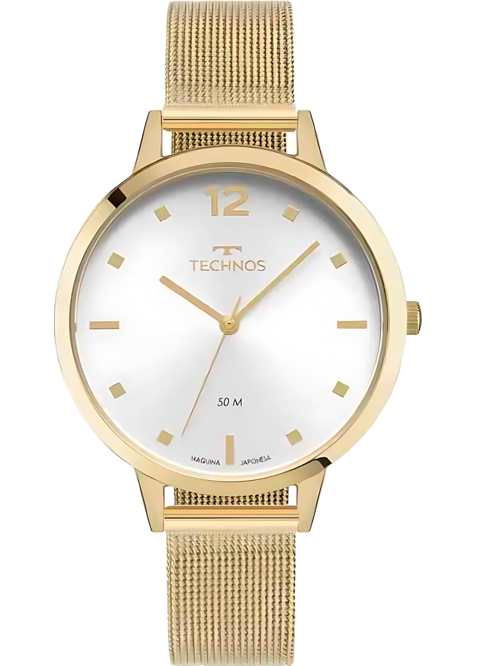 Relógio Technos Feminino Dourado Mostrador Prateado Pulseira Milanese Aço Inoxidável Á Prova D'água 2035NBF/1K 