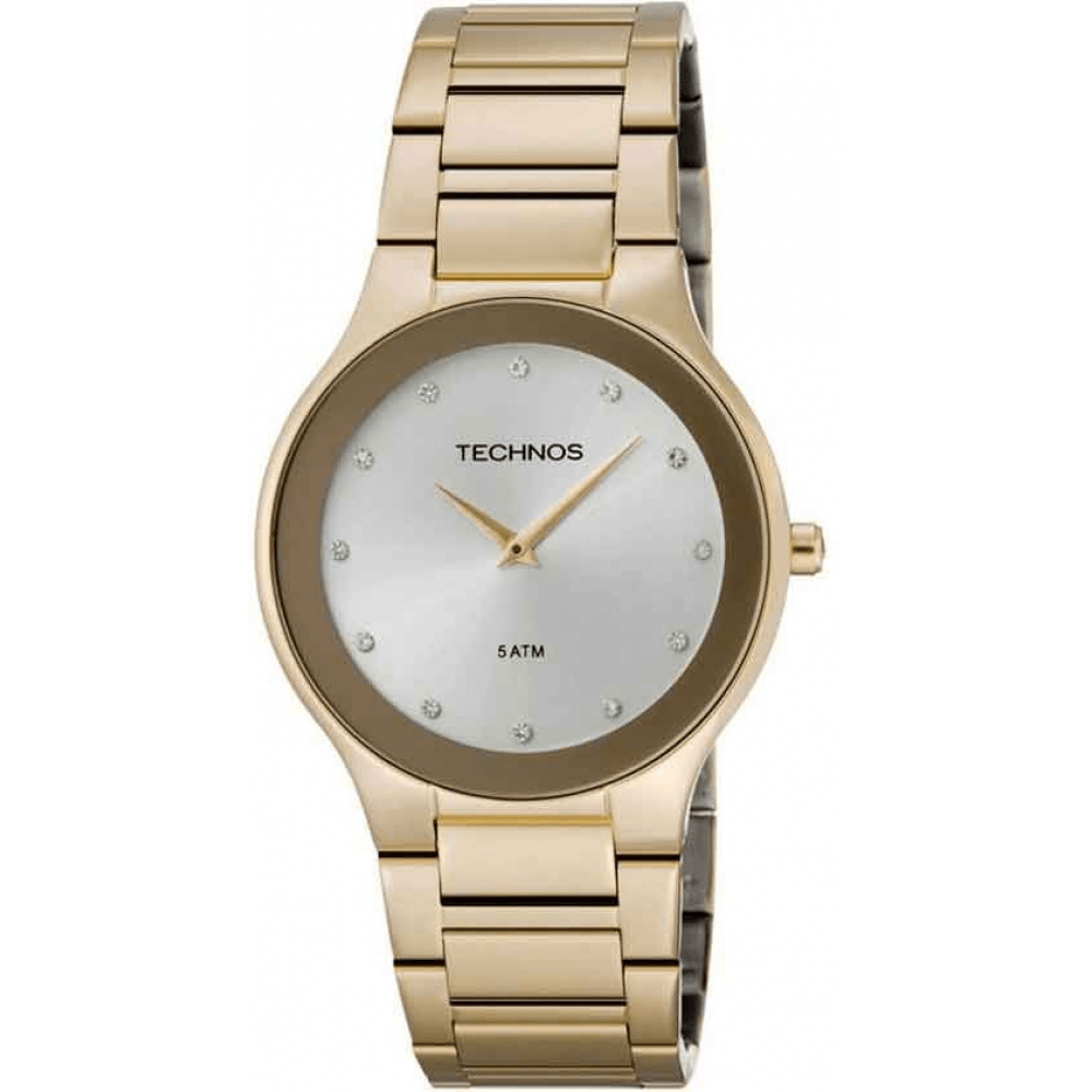 Relógio Technos Feminino Pedras Espelhado Dourado Slim 1L22EN/4K