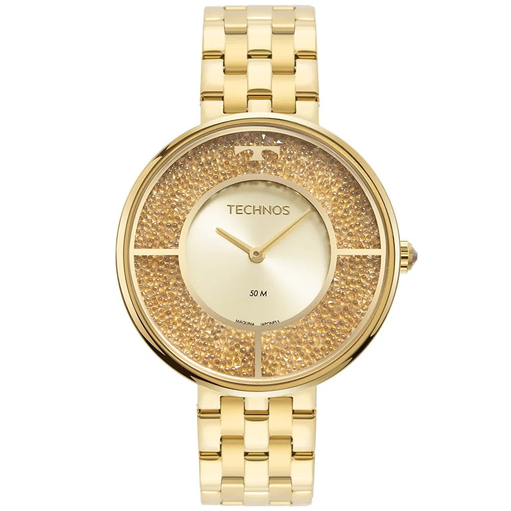 Relógio Technos Feminino Dourado slim aço inox com cristais Swarovski A prova d´água 2025LTS/1X