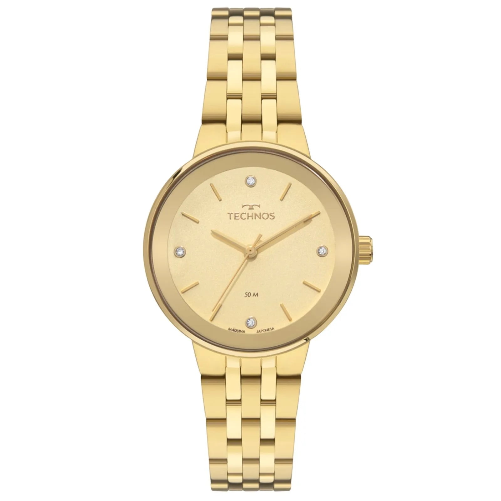 Relógio Technos Feminino Dourado Visor Champanhe Maquinário Japonês Aço Inoxidável Á Prova d'água 2035NFM/1X