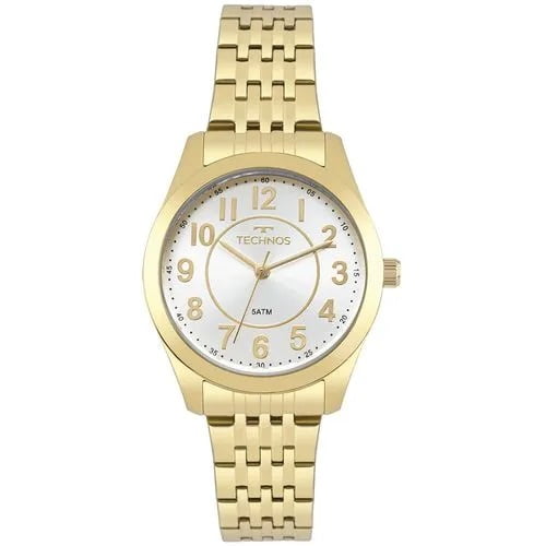 Relógio Technos Feminino Boutique Dourado Visor Prata Todo Numerado Maquinário Japonês Aço Inoxidável Á Prova D'água 2035MJDS/4K