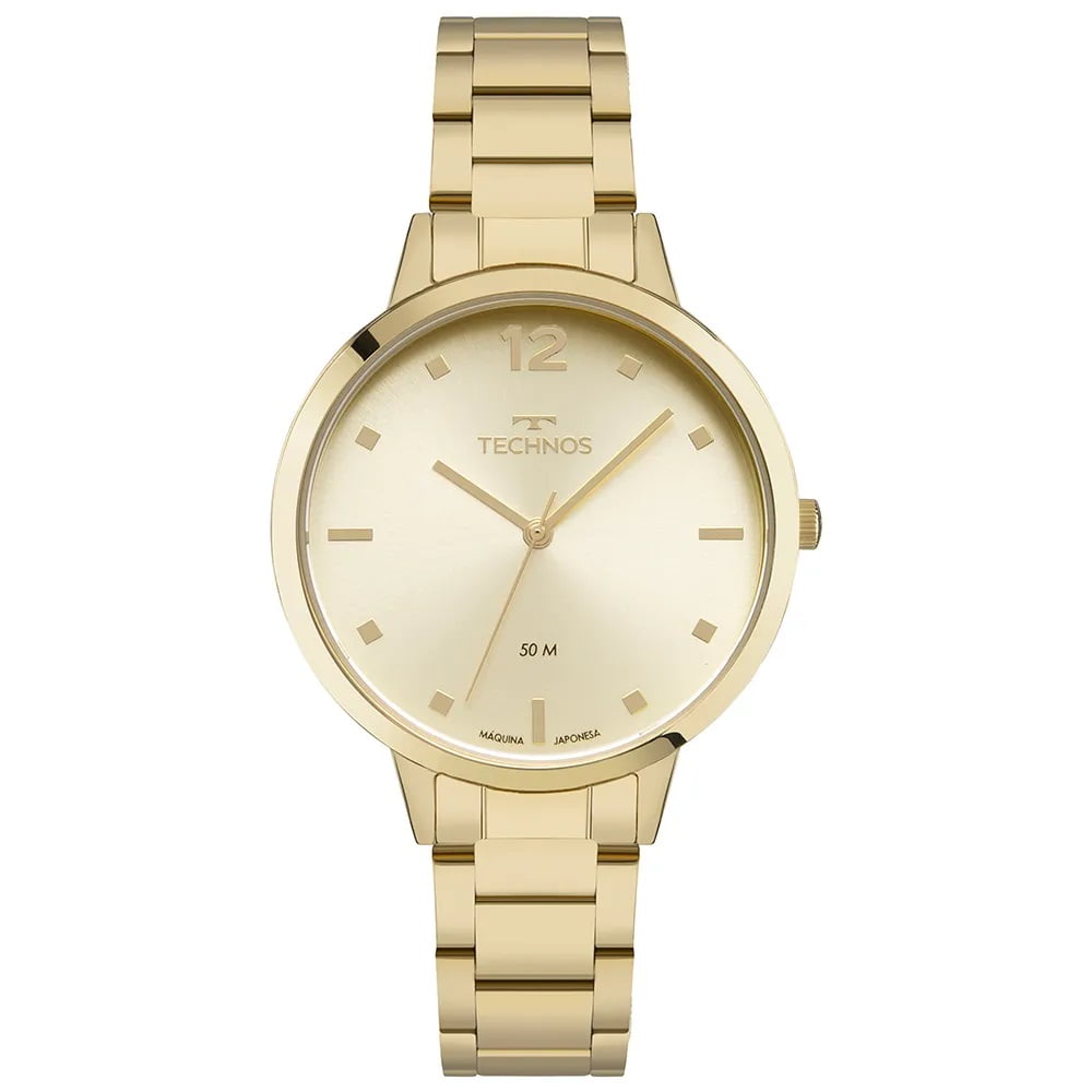 Relógio Technos Feminino Dress Dourado Visor Champanhe Maquinário Japonês Aço Inoxidável Á Prova d'água 2035NBE/1X