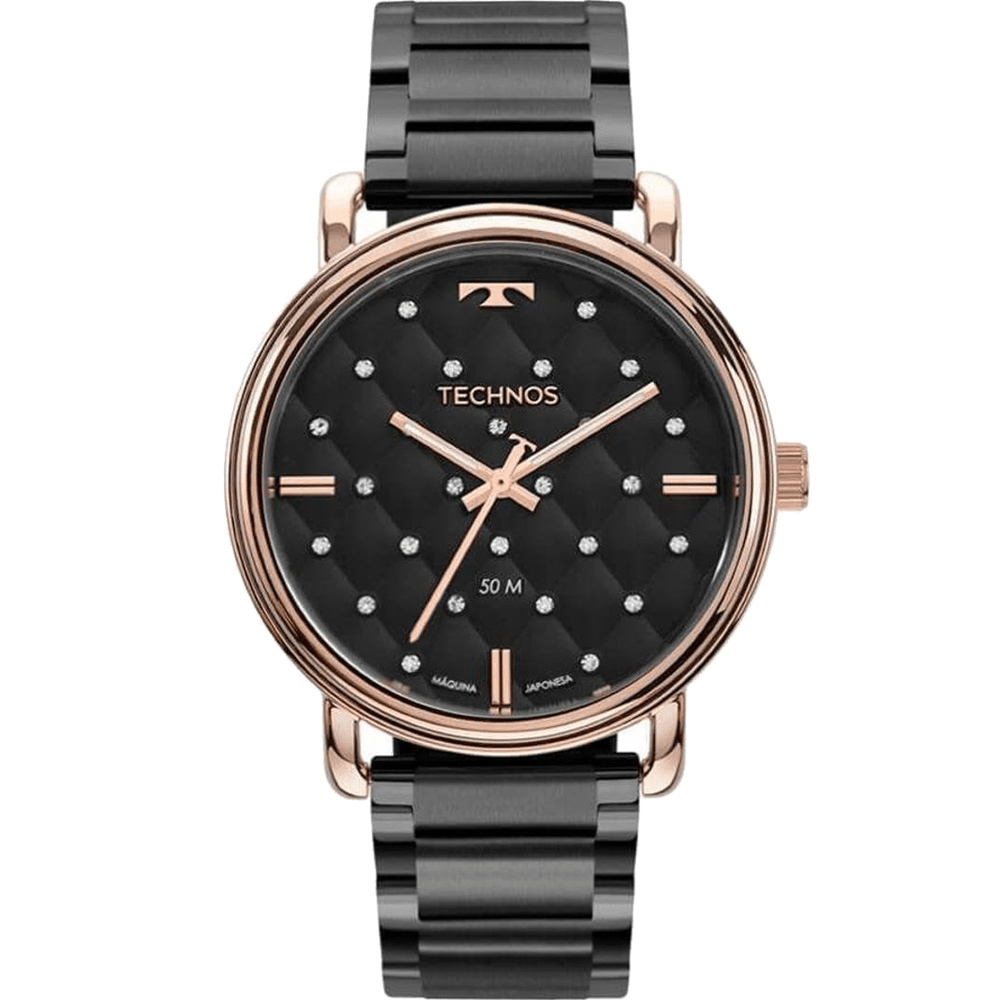 Relógio Technos Feminino Preto Rosé Aço Inox com Pedras 2039CP/5P