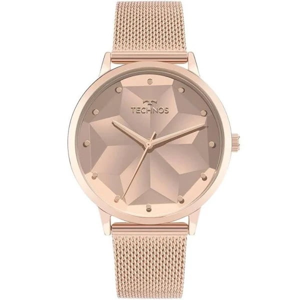 Relógio Technos Feminino Rosé Espelhado Com Pulseira Milanesa 203AAH/1J