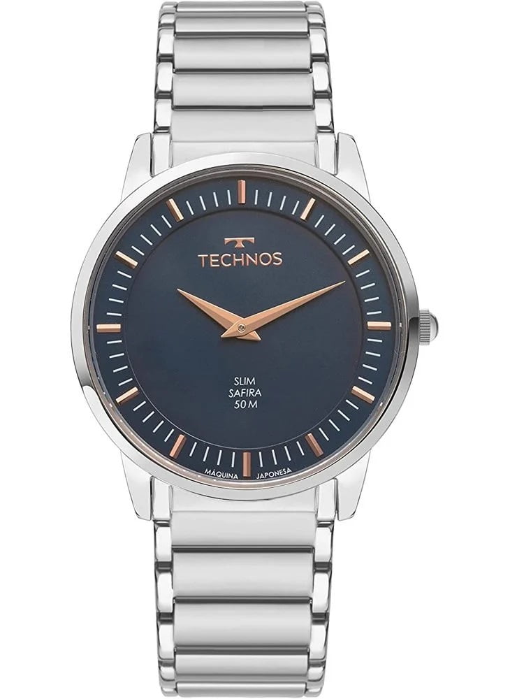Relógio Technos Unissex  Slim Safira Prata Aço Inox  GL22AE/1A