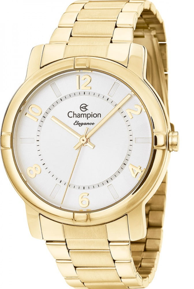 Kit Relógio Champion Elegance Feminino Dourado Mostrador Prata CN26644W