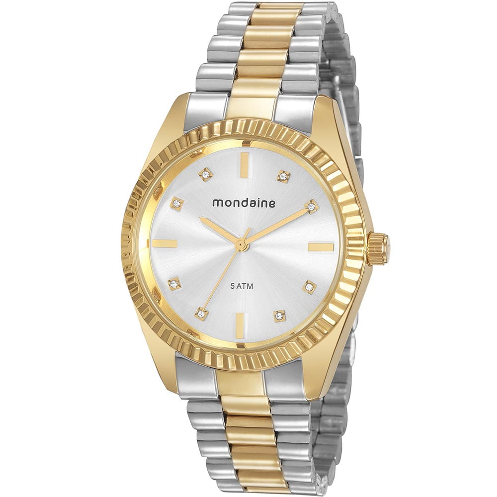 Relógio Mondaine Bicolor Prata e Dourado Feminino com Cristais Á Prova d'água 76768LPMVBE3