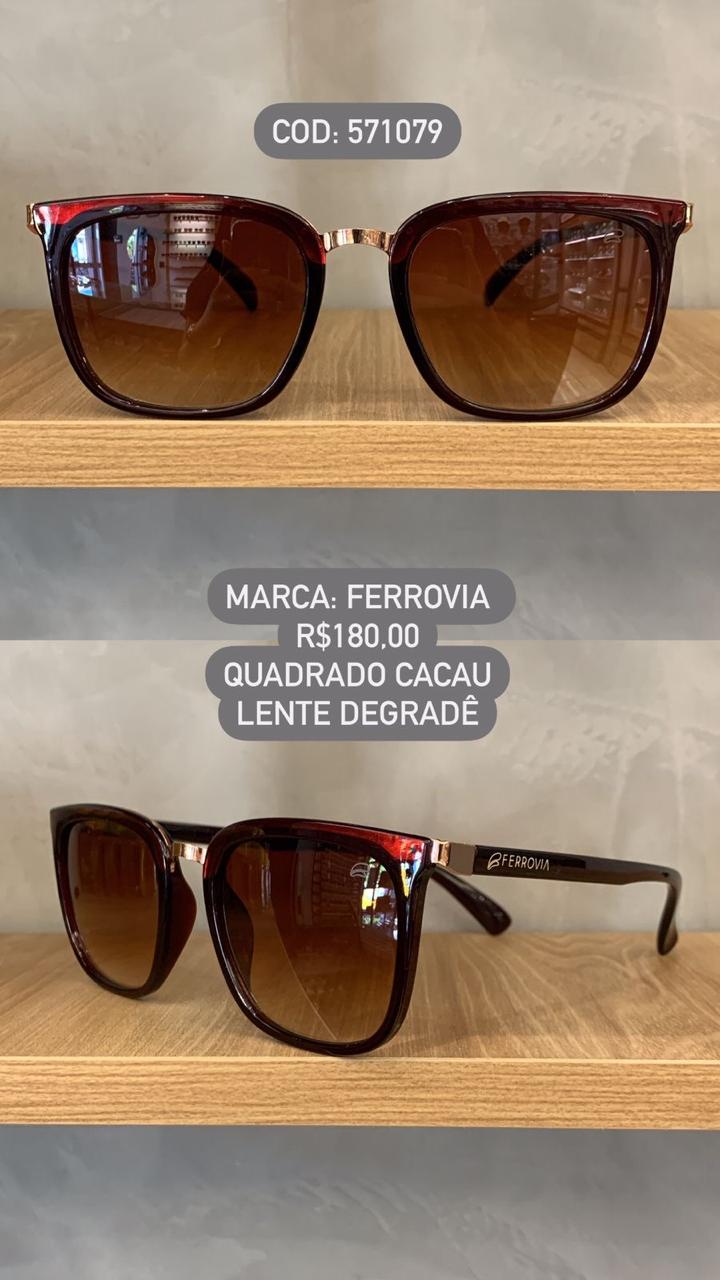 Óculos de Sol Ferrovia Feminino Marrom com Rose Quadrado Lente Degrade em Acetato 571079