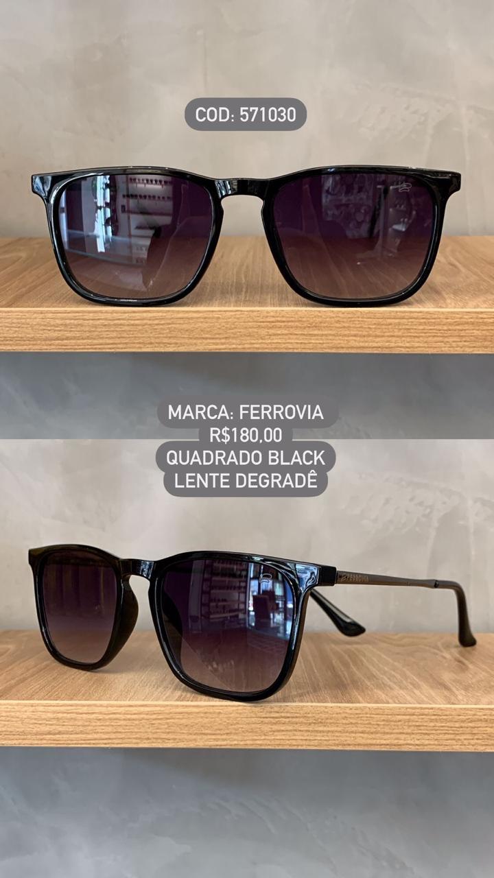 Óculos de Sol Ferrovia Masculino Preto  Esmaltado Quadrado com Lente Degrade em Acetato 571030