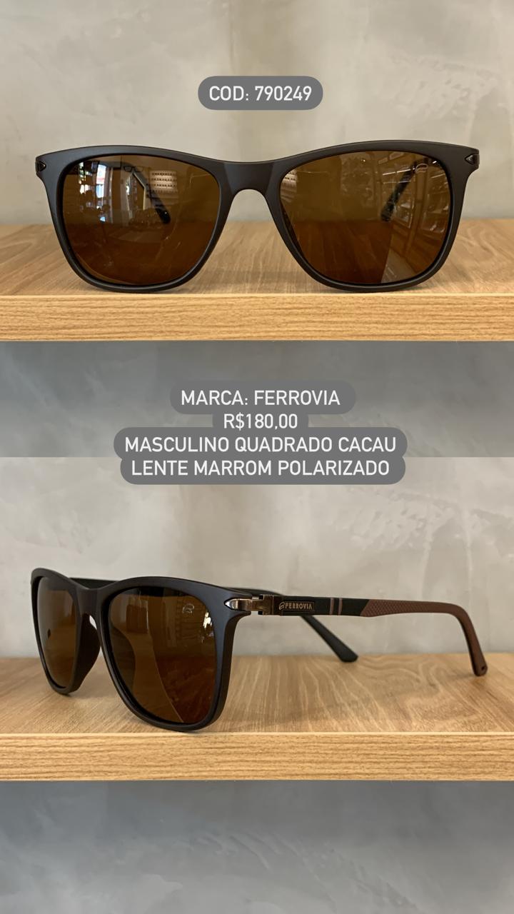 Óculos de Sol Ferrovia Masculino Cacau Quadrado Lente Marrom em Acetato Polarizado 790249