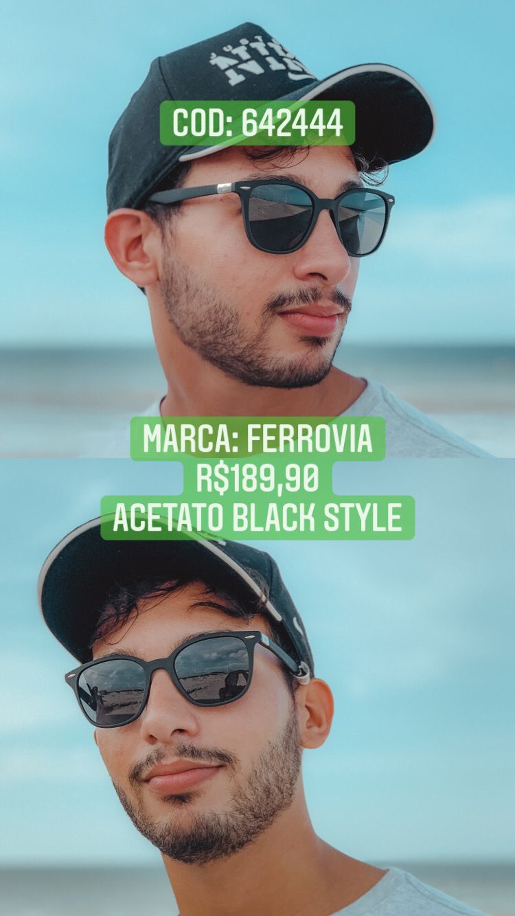 Óculos de Sol Ferrovia Style Acetato Preto com Lente Preto 642444 