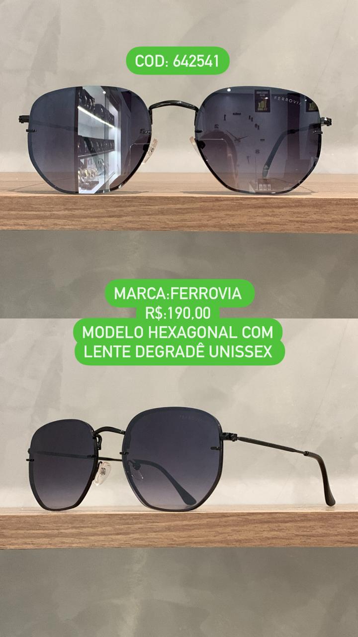 Óculos de Sol Unissex Preto Hexagonal Ferrovia Lente Preta Degrade Metal 642541