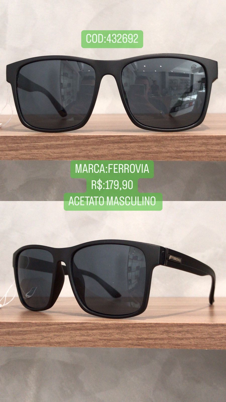 Óculos de sol Acetato Fosco Masculino Preto Ferrovia - 432692