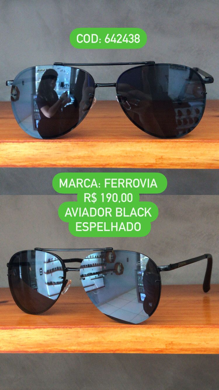 Óculos De Sol Ferrovia Unissex Aviador Preto Espelhado Metal 642438