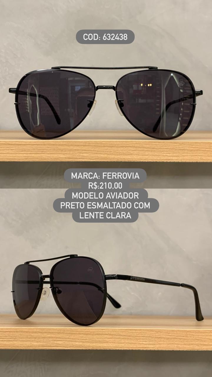 Óculos De Sol Ferrovia Unissex Aviador Preto Lente Clara em Metal 642438