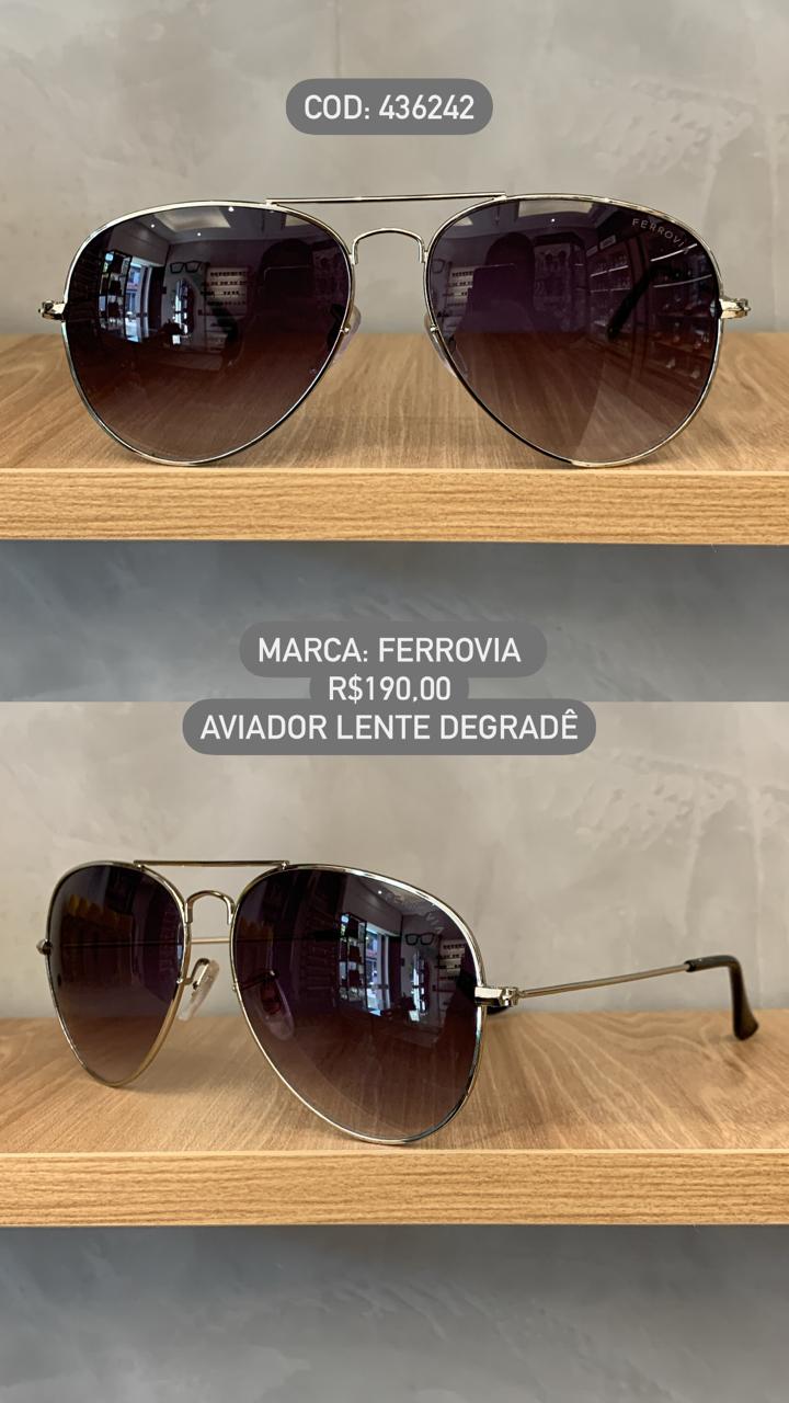 Óculos de Sol Ferrovia Prateado Esmaltado Aviador Lente Degrade com Ponte Alta Metal 436242