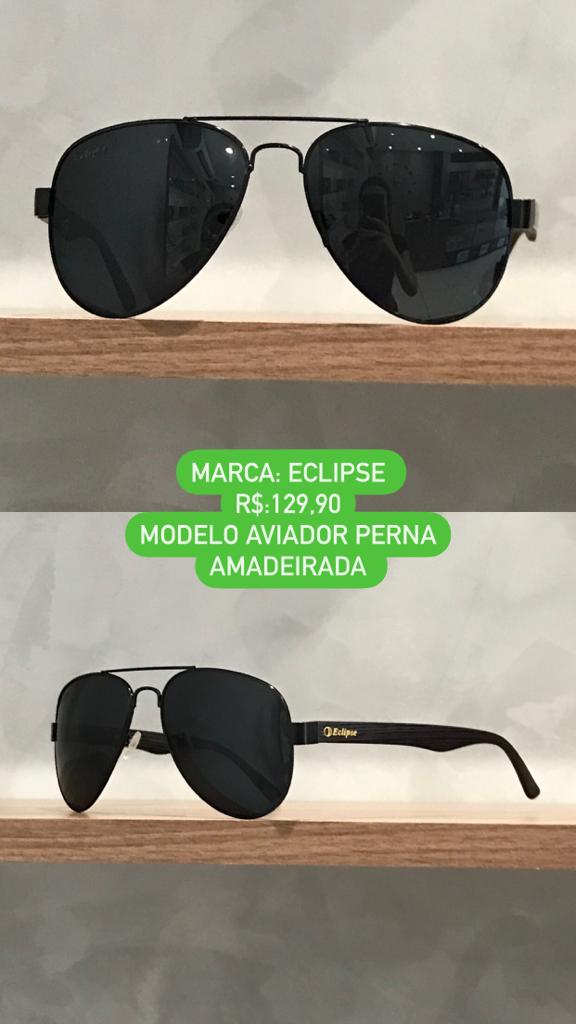 Óculos de Sol Eclipse Aviador Preto Amadeirado Masculino 