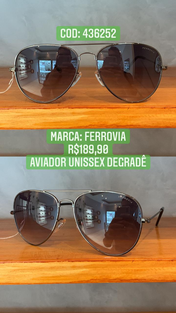 Óculos de Sol Ferrovia Aviador Retrô Chumbo Lente Degrade Metal 436252