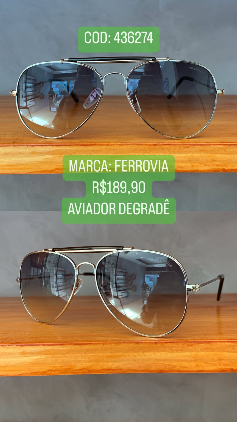 Óculos De Sol Aviador Unissex  Retrô  Prateado Lente Degrade Verde Ferrovia 436274