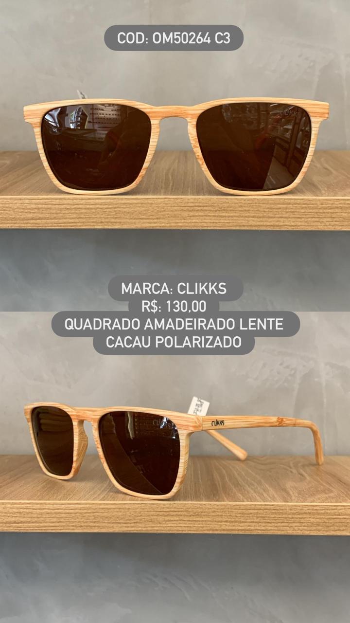 Óculos de Sol Clikks Amadeirado Quadrado Lente Cacau Polarizado em Acetato 0M50264 C3