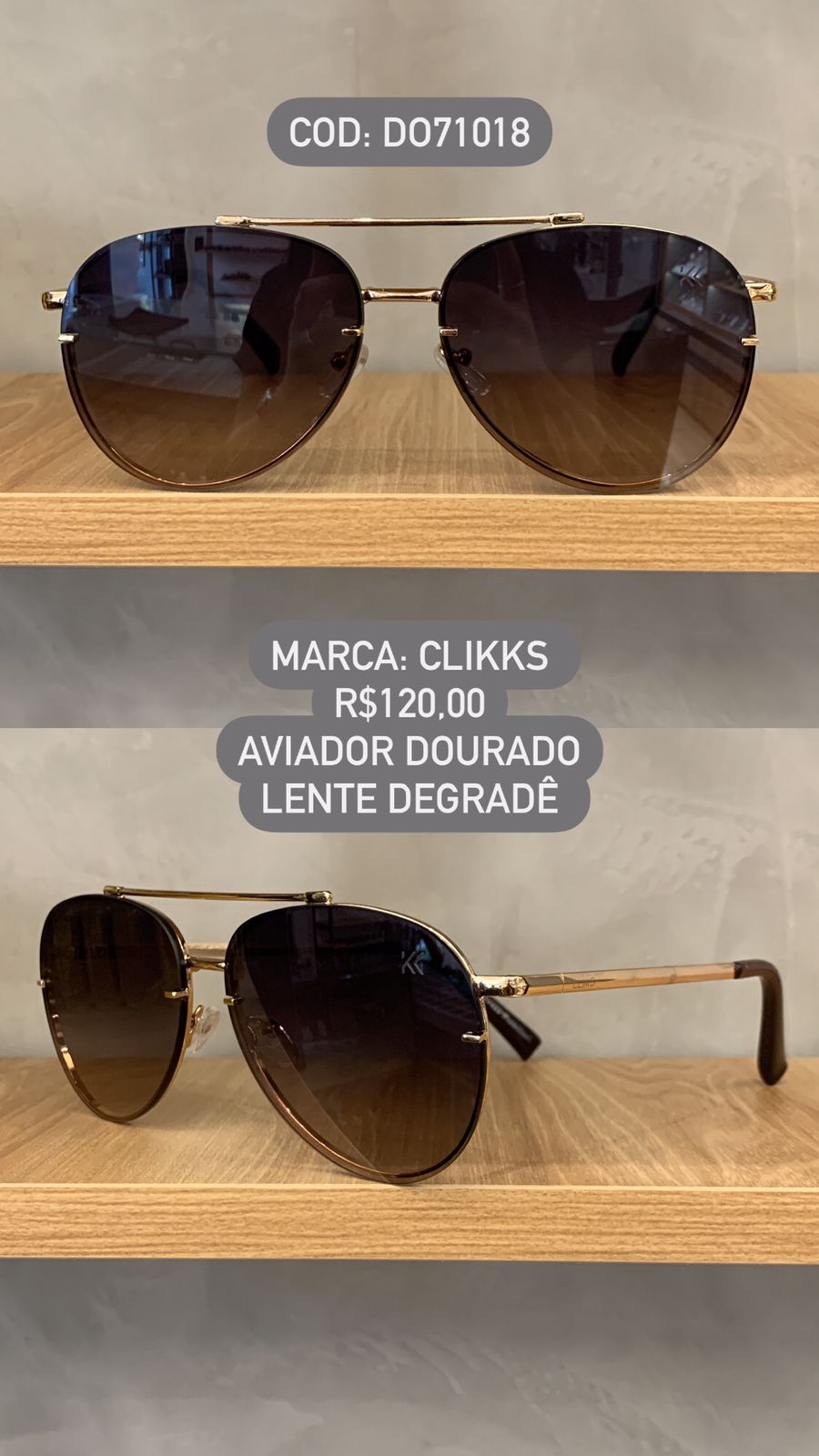 Óculos de Sol Clikks Dourado Aviador com Lente Degrade em Metal D071018 C4