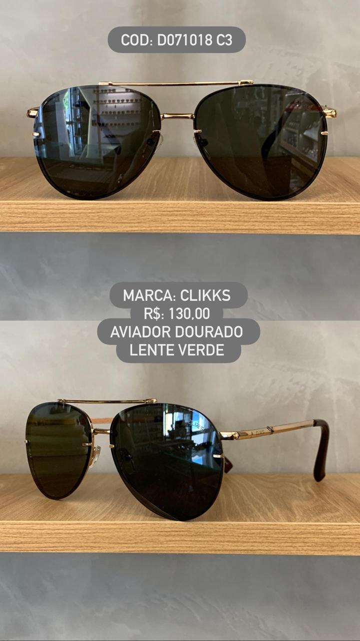 Óculos de Sol Clikks Dourado Aviador com Lente Verde em Metal D071018 C3