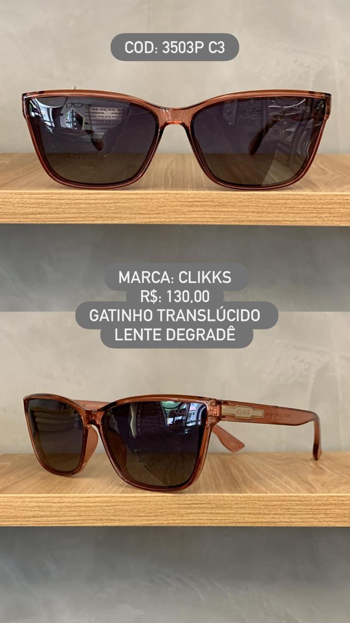 Óculos de Sol Clikks Feminino Translucido Gatinho com Lente  Degrade em Acetato 3503P C3
