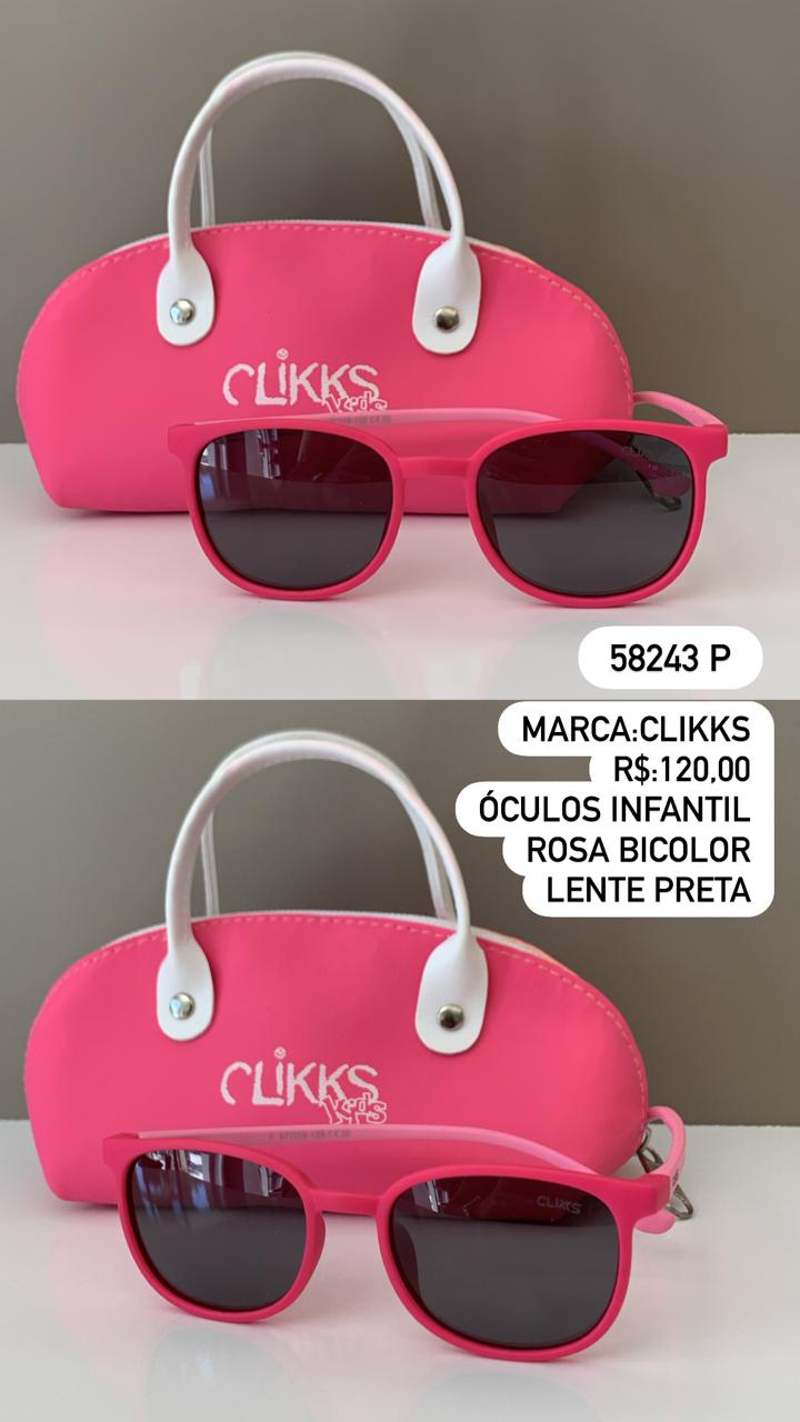 Óculos de Sol Clikks Infantil Feminino Rosa Bicolor Flexível Lente Preta em Acetato 58243 P