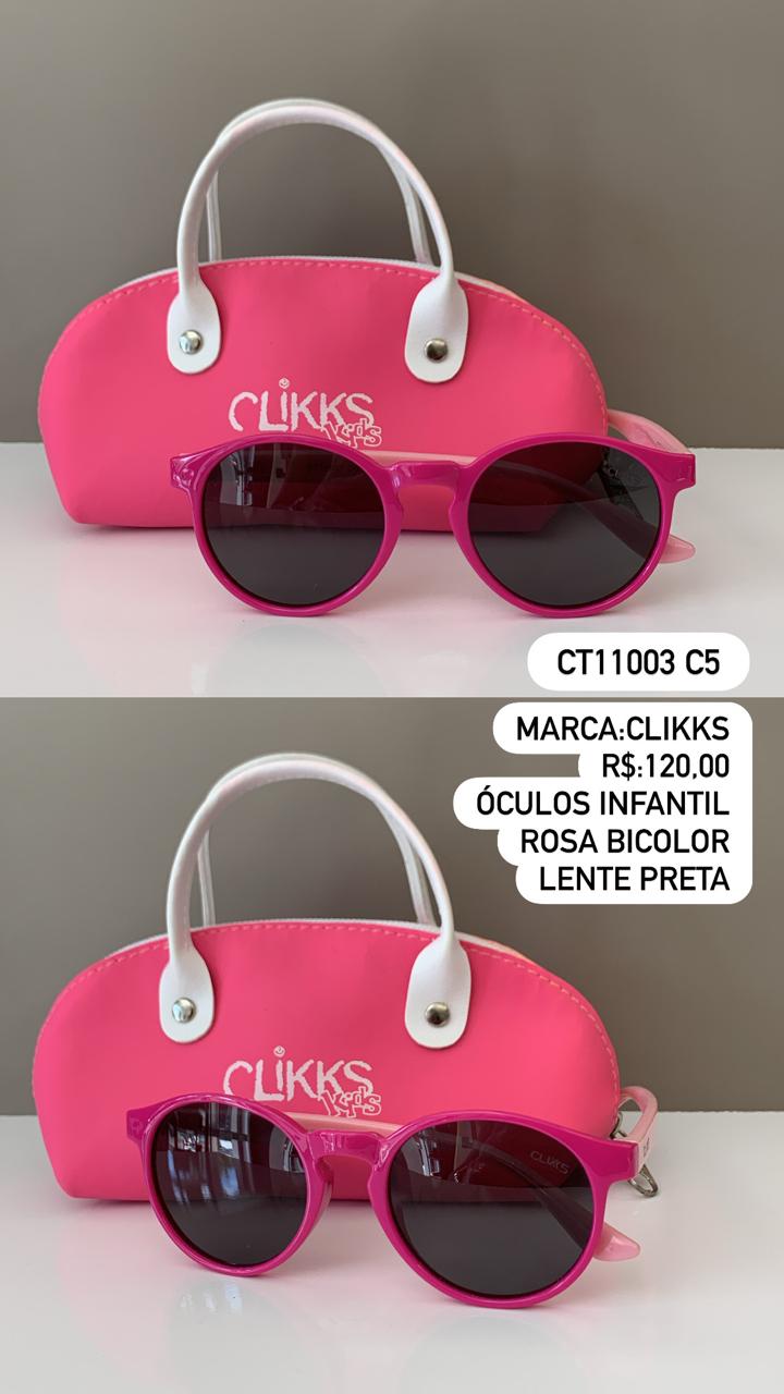 Óculos de Sol Clikks Infantil Feminino Rosa Bicolor Flexível Lente Preta em Acetato CT11003 C5