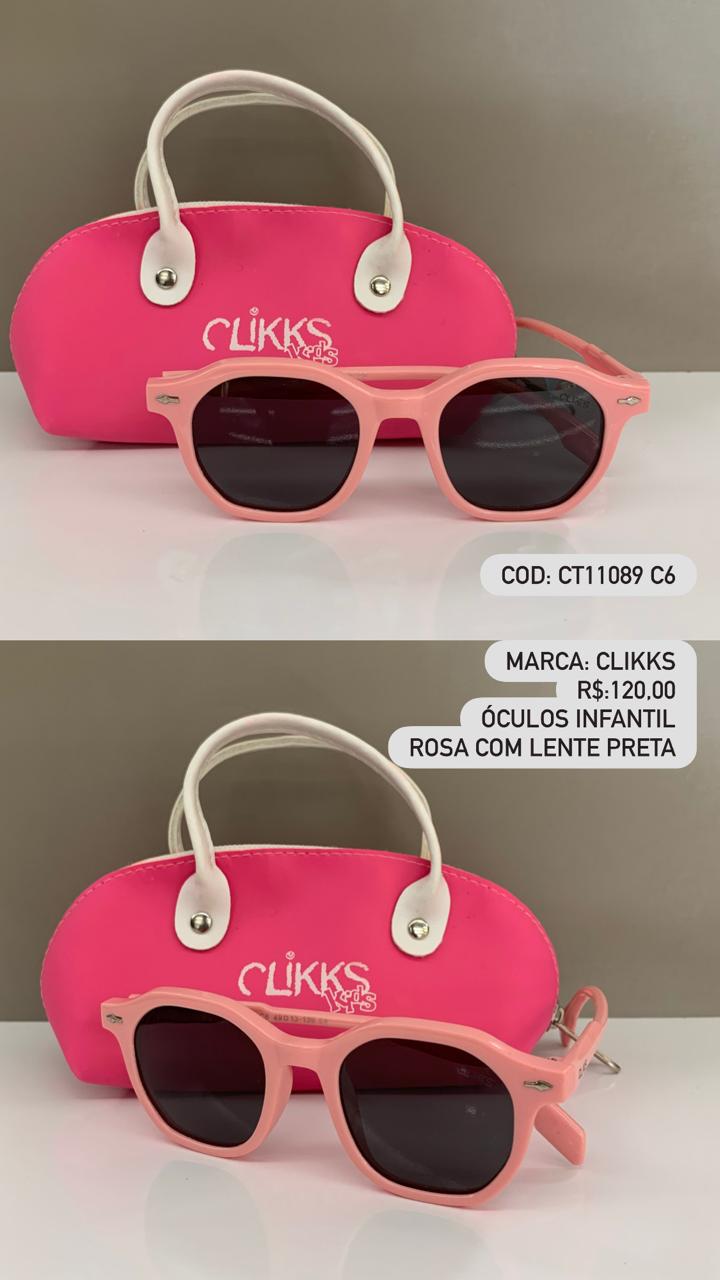 Óculos de Sol Clikks Infantil Feminino Rosa Flexível Lente Preta em Acetato CT11089 C6