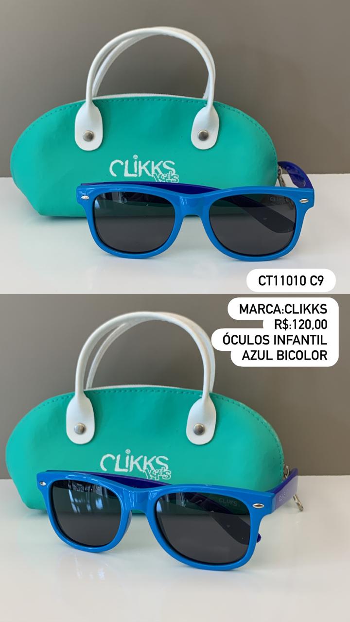 Óculos de Sol Clikks Infantil Masculino Azul Bicolor Quadrado Flexível Lente Preta em Acetato CT11010 C9