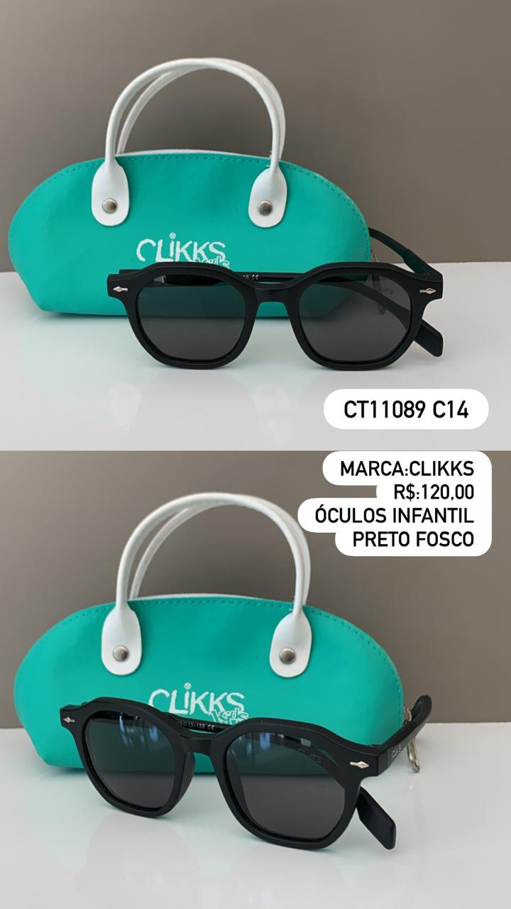 Óculos de Sol Clikks Infantil Preto Fosco Flexível Lente Preta em Acetato CT11089 C14