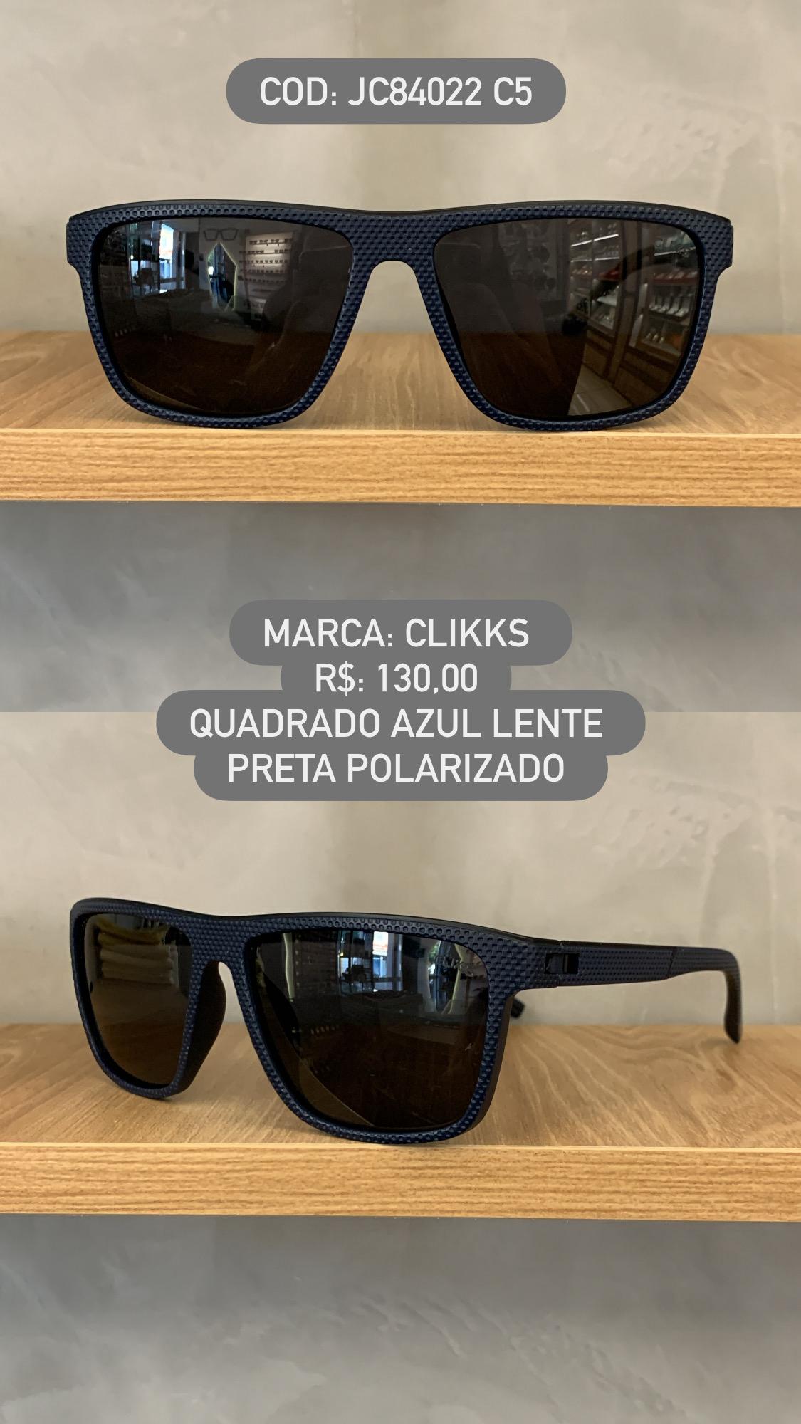 Óculos de Sol Clikks Masculino Azul Quadrado com Lente Preta Polarizado em Acetato JC84022 C5