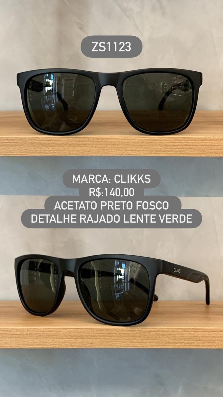 Óculos de Sol Clikks Masculino Preto Fosco Detalhe Rajado Style com Lente Verde em Acetato ZS1123