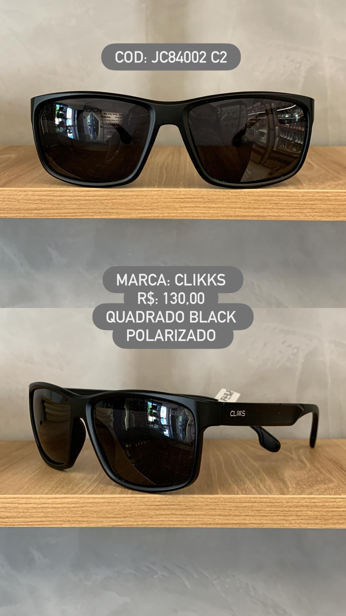 Óculos de Sol Clikks Masculino Preto Fosco Quadrado com Lente Preta Polarizado em Acetato  JC84002 C2