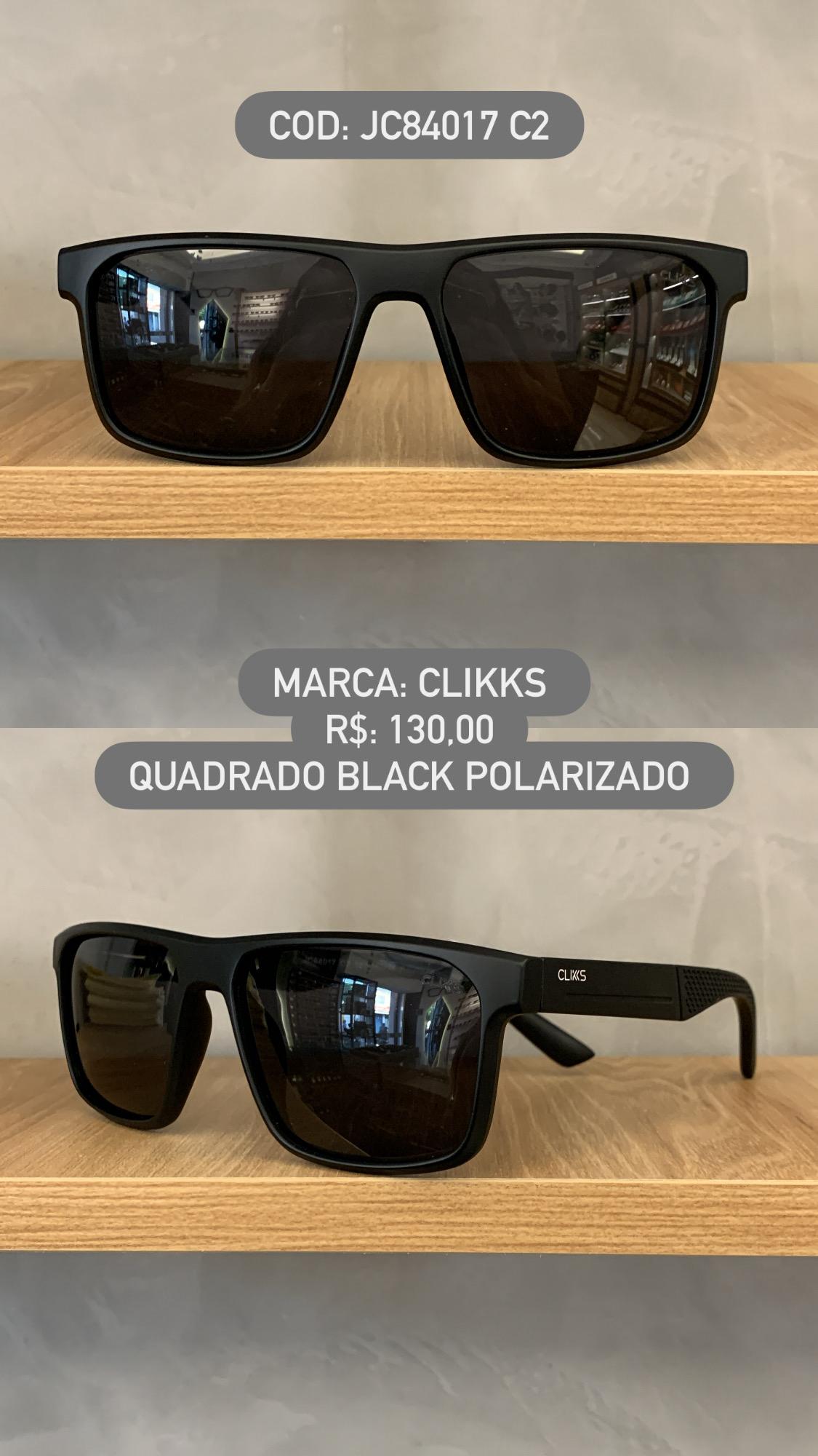 Óculos de Sol Clikks Masculino Preto Fosco Quadrado com Lente Preta Polarizado em Acetato JC84017 C2