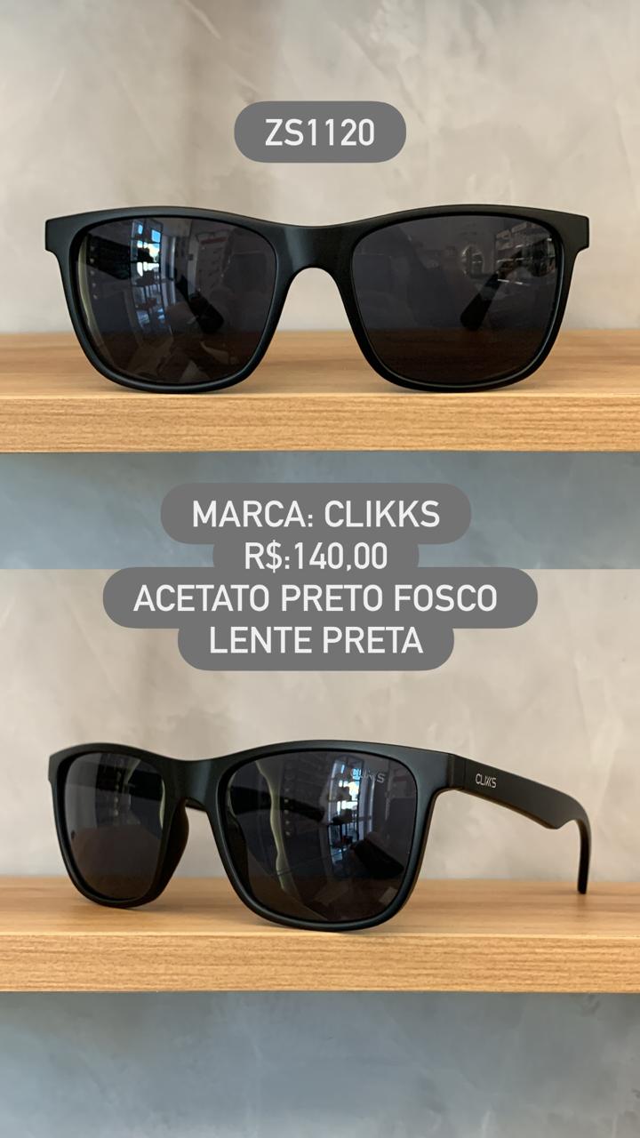 Óculos de Sol Clikks Masculino Preto Fosco Style com Lente Preta em Acetato ZS1120