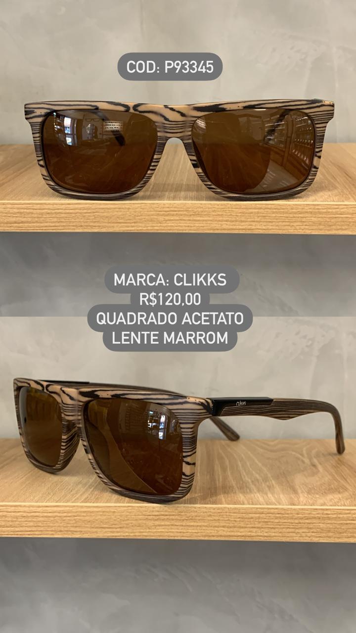 Óculos de Sol Clikks Masculino Quadrado Style com Lente Marrom em Acetato P93345 C05