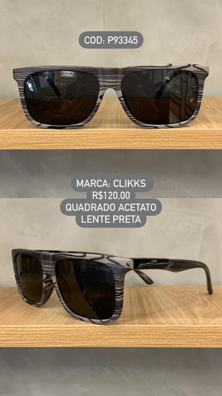 Óculos de Sol Clikks Masculino Quadrado Style com Lente Preta em Acetato P93345