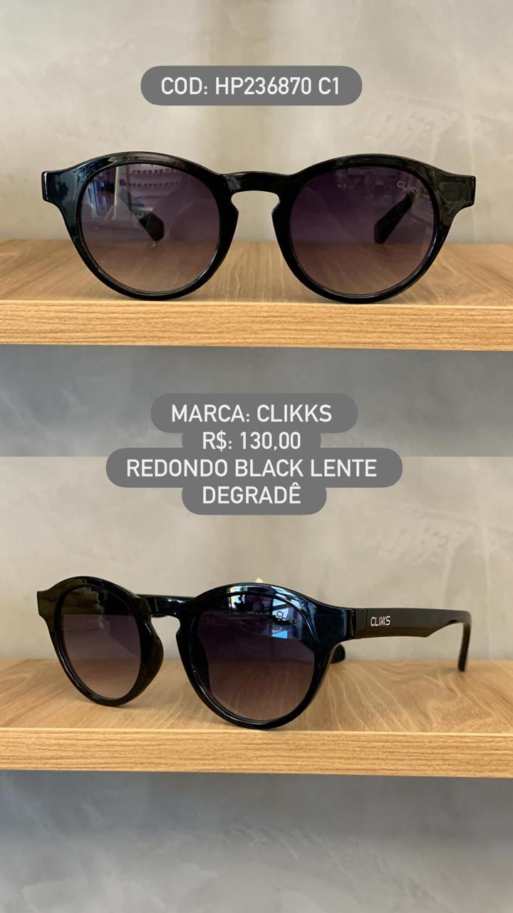 Óculos de Sol Clikks Preto Esmaltado Style Redondo com Lente Degrade em Acetato HP236870 C1