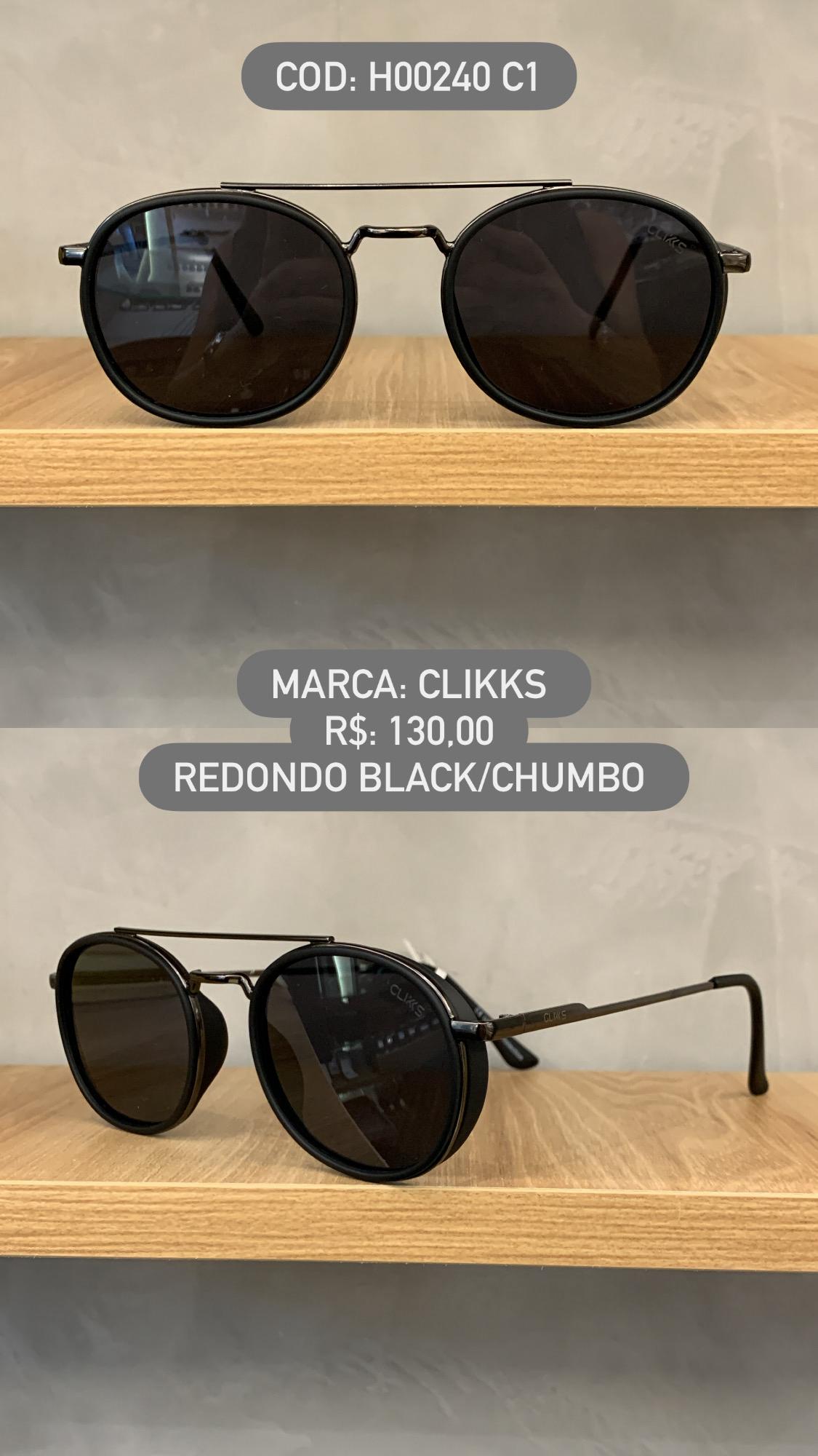 Óculos de Sol Clikks Redondo Preto e Chumbo Lente Preta em Metal e Acetato H00240 C1