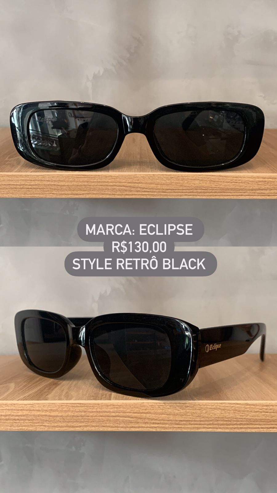 Òculos de Sol Eclipse Feminino Preto Esmaltado Style Acetato 