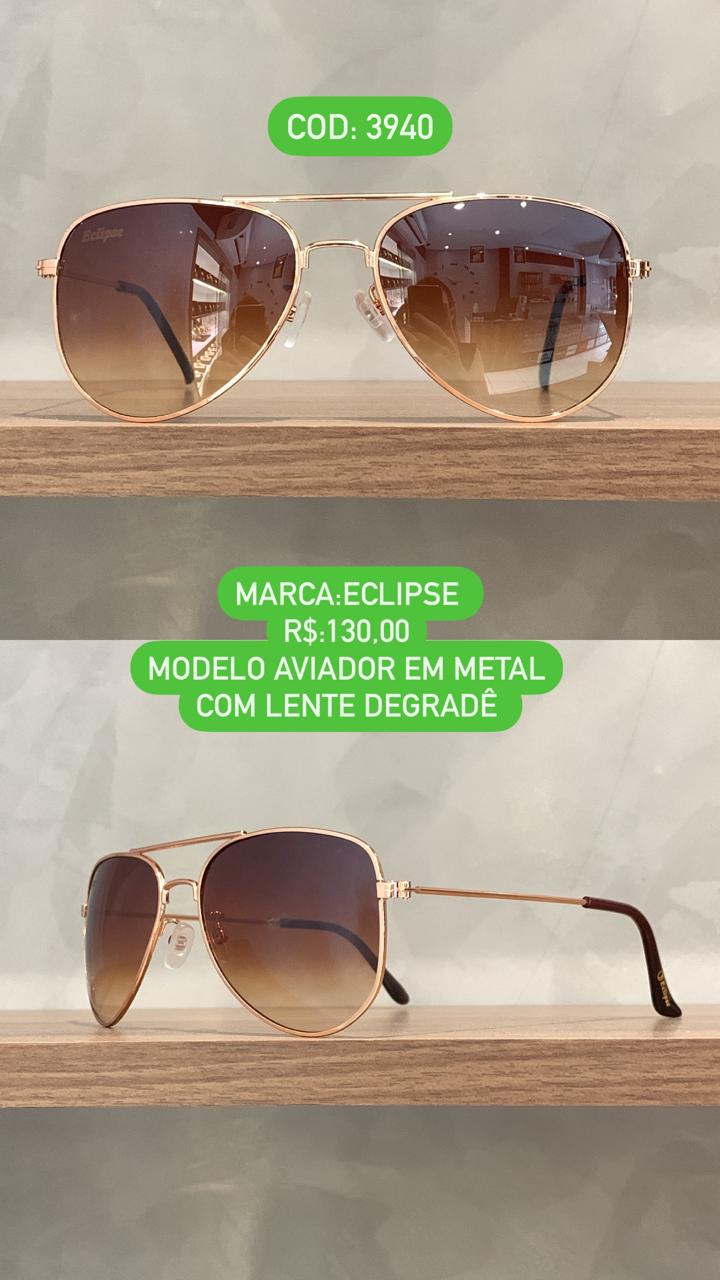 Óculos de Sol Eclipse Feminino Rosé Aviador com Ponte Alta e Lente Degrade Metal 3940